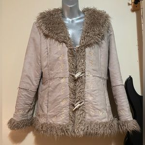 70s Coat with Faux Fur Trim Size Small or Medium